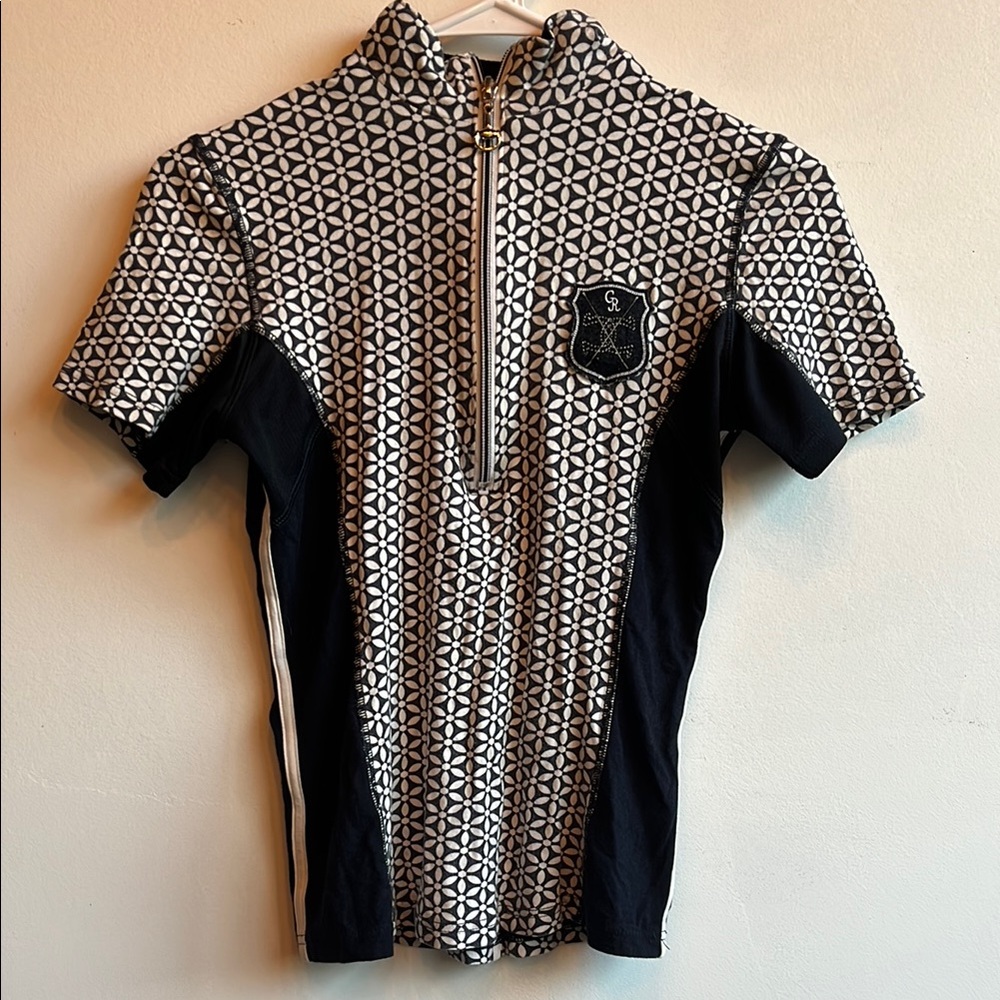 CR Sport Black & White Short-Sleeve Zip Front Top